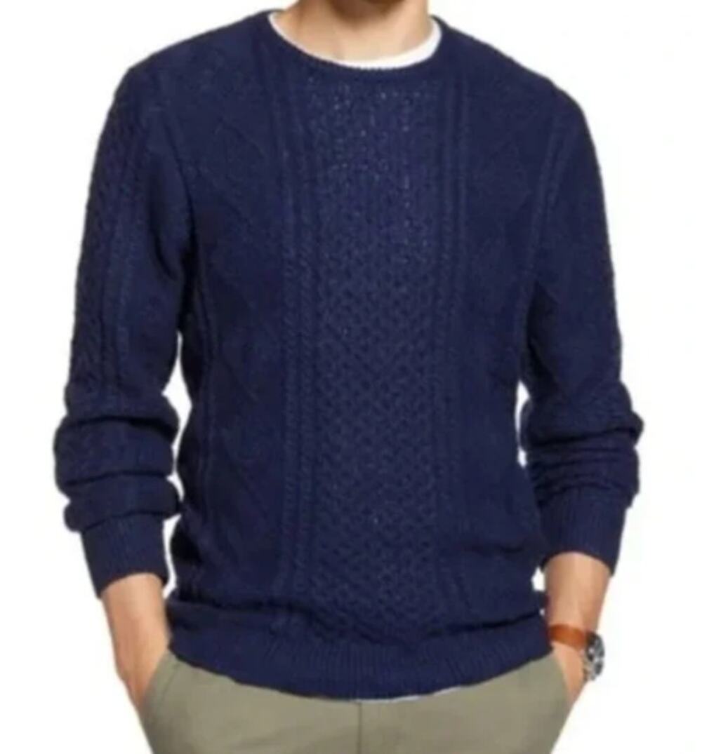 1901 Nordstrom Men's Navy Fisherman Crewneck Sweater Chunky Textured Knit 3XL